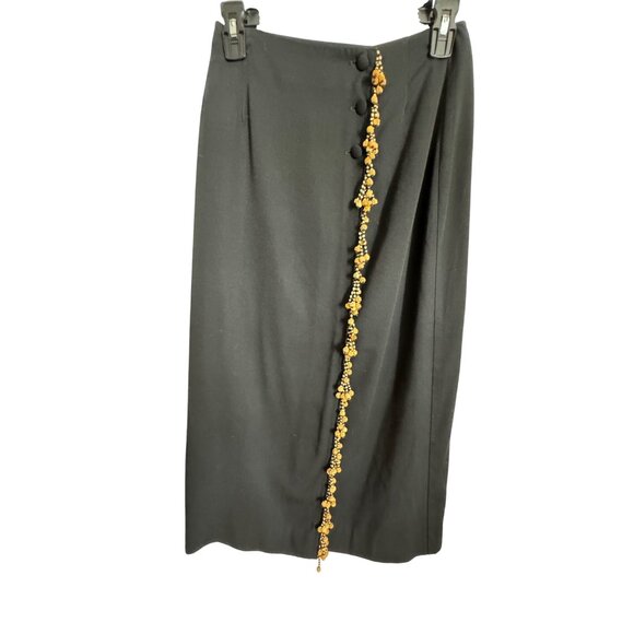 Vintage Sum-Es Black Maxi Skirt S Button Detail & Beaded Accents Boho Classic - Picture 1 of 5